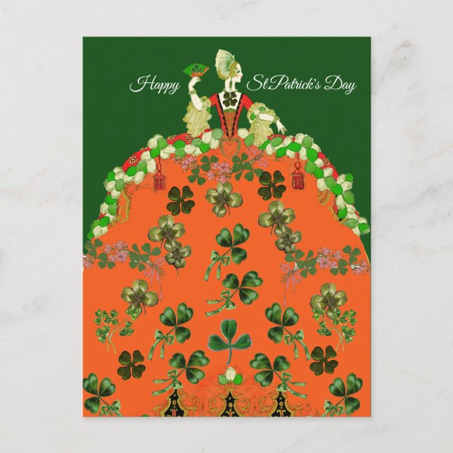 LADY ORANGE AND SHAMROCKS St. Patricks Day Fashion Postcard (Front)