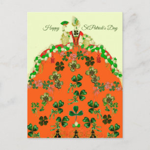 LADY ORANGE AND SHAMROCKS St. Patricks Day Fashion Postcard