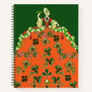 LADY ORANGE AND SHAMROCKS St. Patricks Day Green Notebook