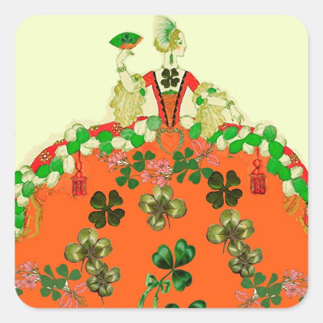 LADY ORANGE AND SHAMROCKS St. Patricks Day Party Square Sticker (Front)