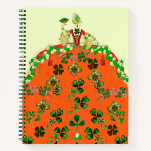 LADY ORANGE,SHAMROCKS  ART DECO St. Patricks Day Notebook
