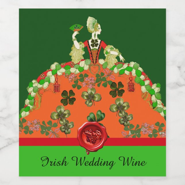 LADY ORANGE,SHAMROCKS Irish Wedding Party Wine Lab Wine Label (Single Label)