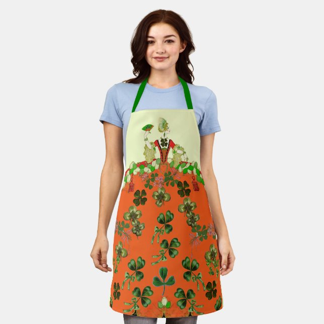 LADY ORANGE,SHAMROCKS St. Patricks Day Fashion Apron (Worn)