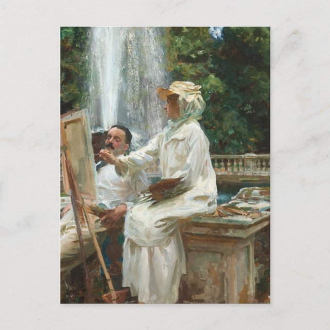 Lady Painting Beside a Waterfall Postcard (Front)
