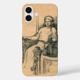 Lady pencil graphics on craft iPhone 16 plus case