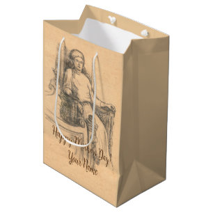 Lady pencil graphics on craft medium gift bag