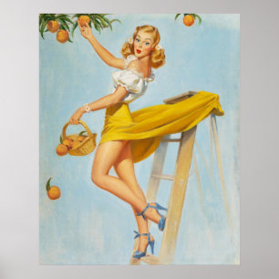 Lady Picking Peaches Pinup Poster