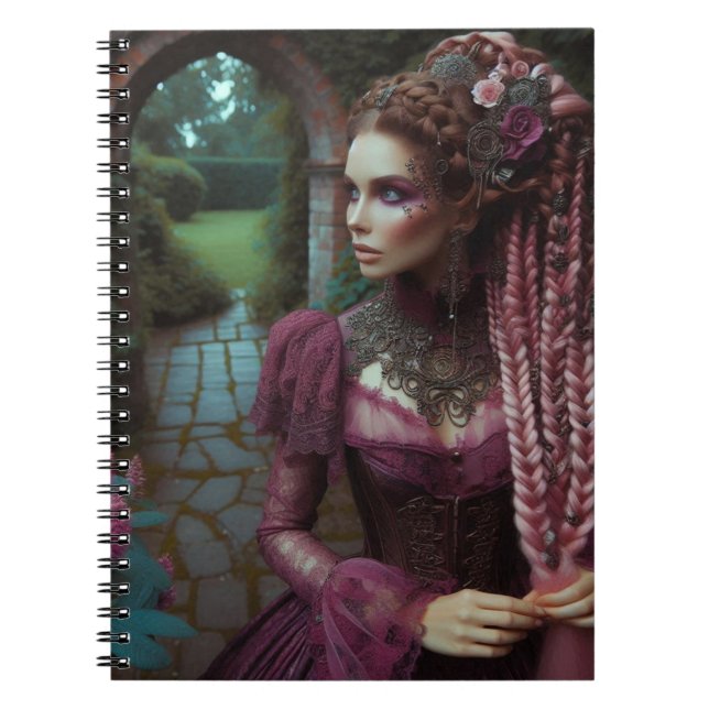 Lady Pink Steampunk Vintage Victorian Garden Notebook (Front)