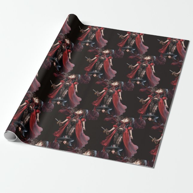 lady Pirate black pattern  Wrapping Paper (Unrolled)