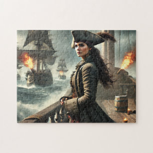 Lady Pirate Nautical War Ocean Ship Scene Jigsaw Puzzle