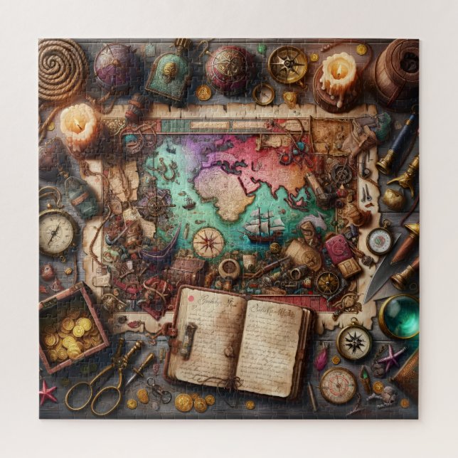 Lady Pirate Treasure Map Nautical Adventure Jigsaw Puzzle (Vertical)