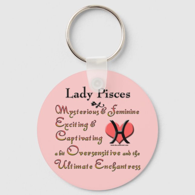 Lady Pisces Zodiac Pink Key Ring (Front)