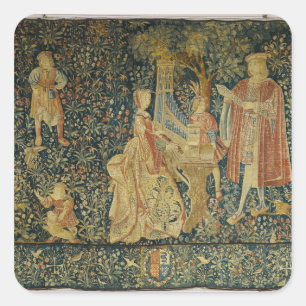 Lady playing the portative organ from square sticker