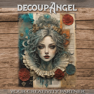 Lady Portrait on Vintage Ephemera - Decoupage - Tissue Paper