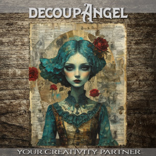 Lady Portrait on Vintage Ephemera Decoupage - Tissue Paper