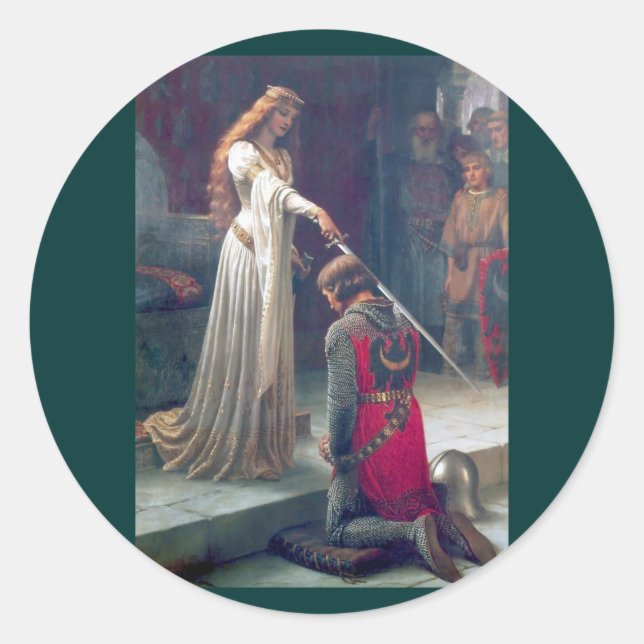 Lady queen knighting knight antique painting classic round sticker (Front)