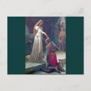 Lady queen knighting knight antique painting postcard