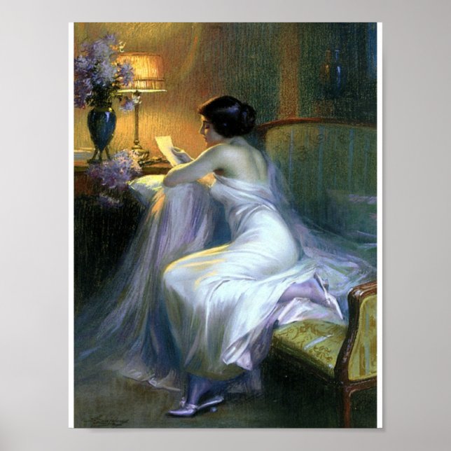 Lady reading a letter antique fine art poster (Front)