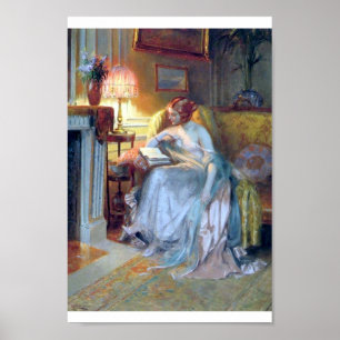 Lady reading by the lamp. poster