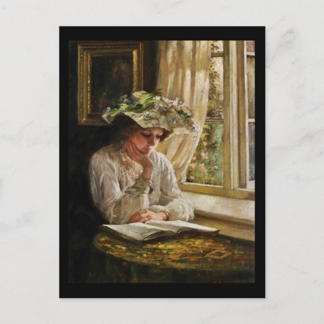 Lady Reading by Window Postcard (Front)