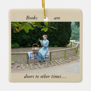 Lady reading ceramic ornament