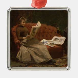 Lady Reading Metal Tree Decoration