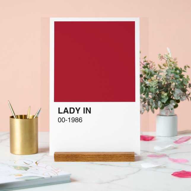 Lady Red Colour Song - White Background Acrylic Sign (Wedding)