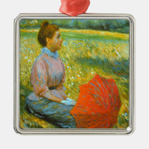 Lady Resting in a Green Meadow Metal Tree Decoration