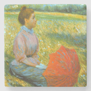 Lady Resting in a Green Meadow Stone Coaster