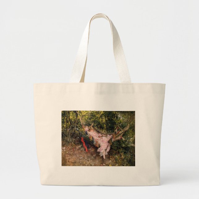 Lady Resting in a Hammock (by Giovanni Boldini) Large Tote Bag (Front)