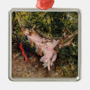 Lady Resting in a Hammock (by Giovanni Boldini) Metal Tree Decoration
