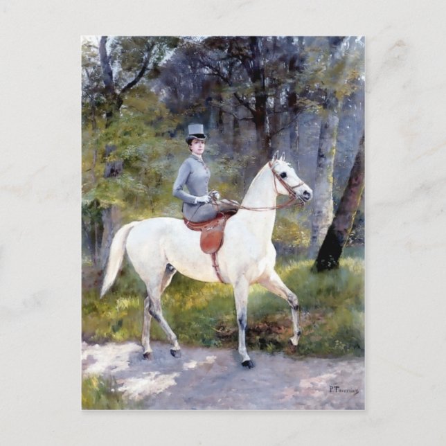 Lady Riding White Horse Painting Postcard (Front)