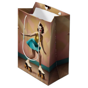 Lady Roller Skating Lets Roll Medium Gift Bag