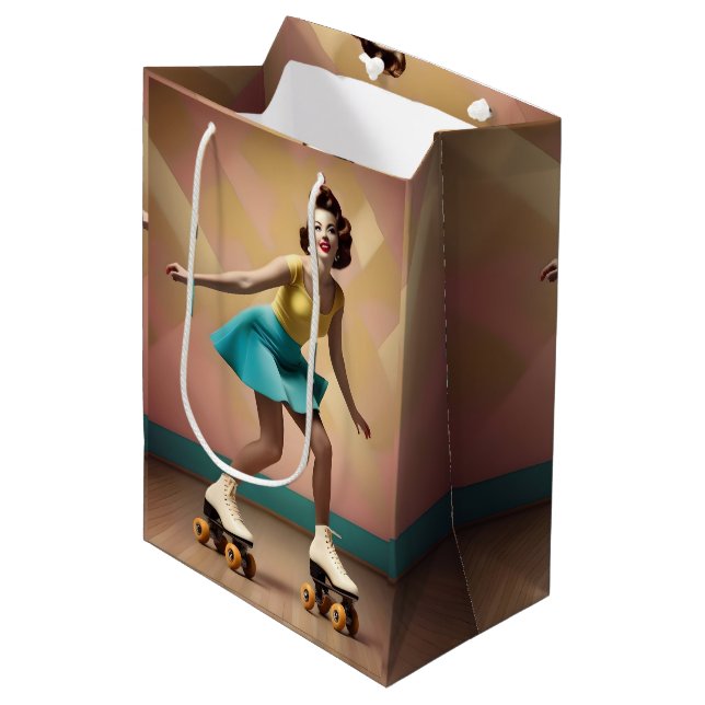 Lady Roller Skating Lets Roll  Medium Gift Bag (Front Angled)