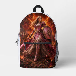 Lady Rosaline Fire Warrior Fantasy Printed Backpack