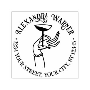 Lady’s Hand Holding Champagne Glass Return Address Self-inking Stamp