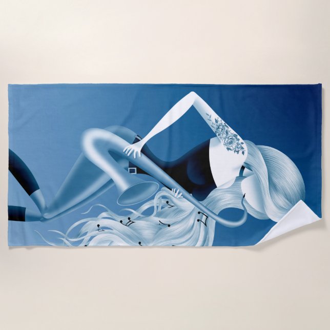 Lady Saxophone Musician  Beach Towel (Front)