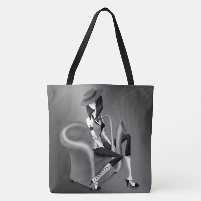 Lady Saxophonist - A Jazz-Inspired Shoulder Tote Bag (Front)