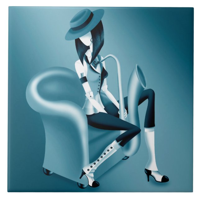 Lady Saxophonist - Jazz-Inspired Decorative Tile (Front)