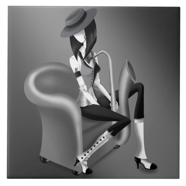 Lady Saxophonist - Jazz-Inspired Decorative Tile (Front)