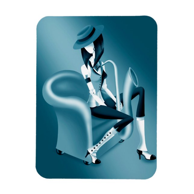 Lady Saxophonist - Jazz-Inspired Fridge Magnet  (Vertical)