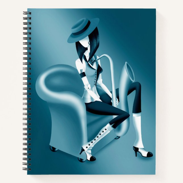 Lady Saxophonist - Jazz-Inspired Notebook (Front)