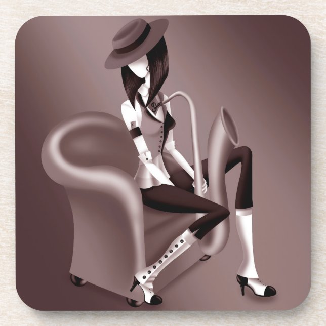 Lady Saxophonist - Jazz-Inspired Plastic Coaster  (Front)