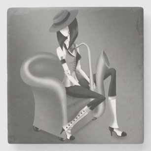 Lady Saxophonist -Jazz-Inspired Stone Coaster