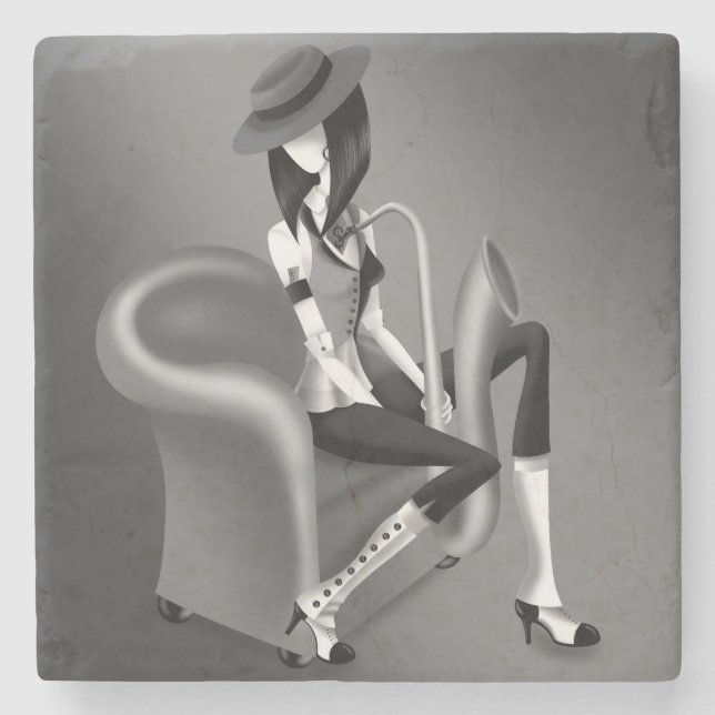 Lady Saxophonist -Jazz-Inspired Stone Coaster (Front)