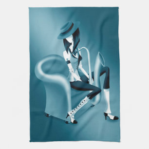 Lady saxophonist - Jazz-Inspired Tea Towel