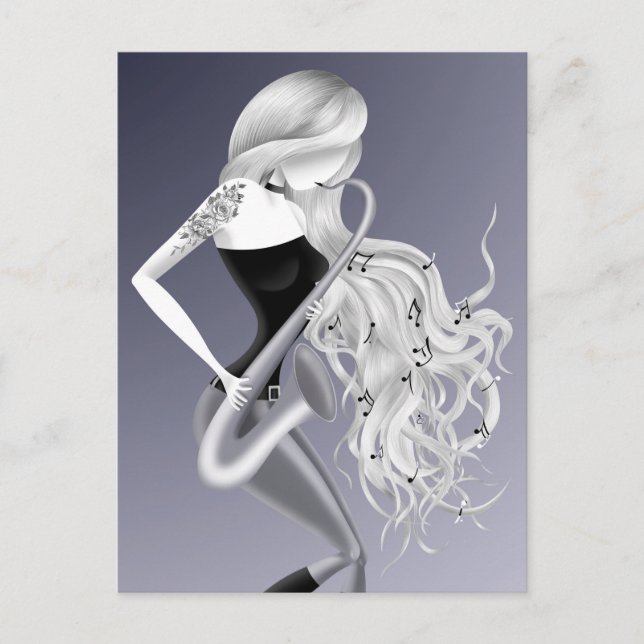 Lady Saxophonist monochrome grey Postcard (Front)