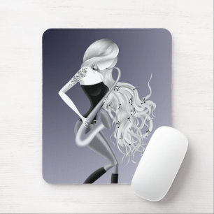 Lady Saxophonist Musician Grey Monochrome Mouse Mat