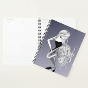 Lady Saxophonist Musician grey monochrome Planner