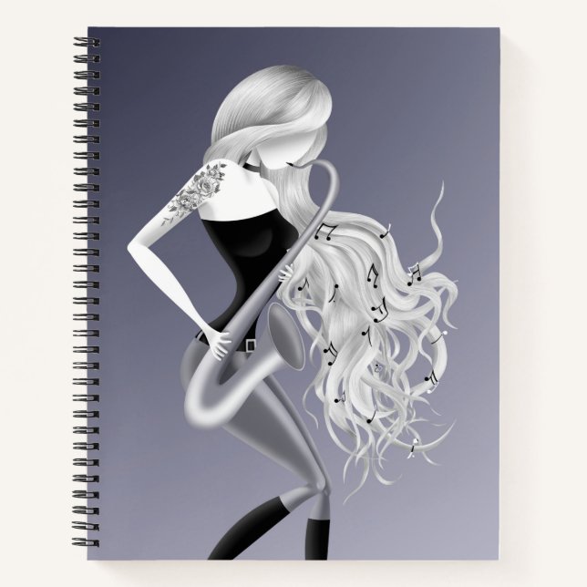 Lady Saxophonist Musician Grey  Notebook (Front)